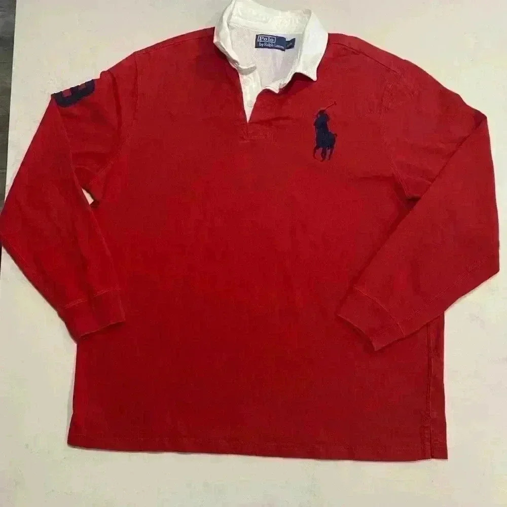 Ralph Lauren Polo men’s red Long sleeve Big Pony Polo Shirt - Picture 2 of 5